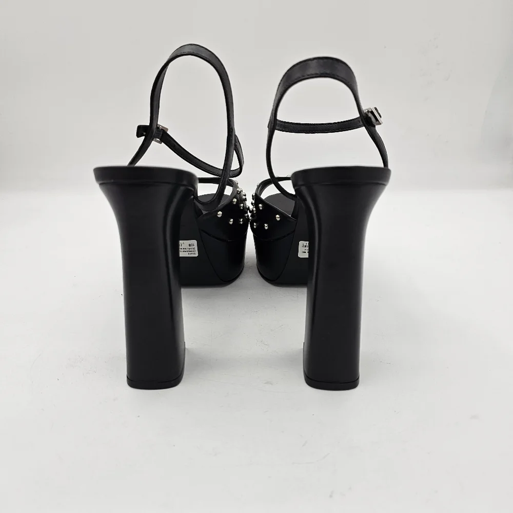Aqua Women's Cullen High Heel Platform Sandals Studded Peep Toe Black Size 10
